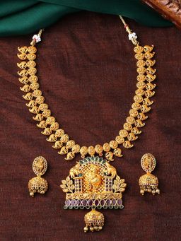 Estele - Gold Plated CZ Lord Krishna Embellished with Elephants Necklace Set for Women